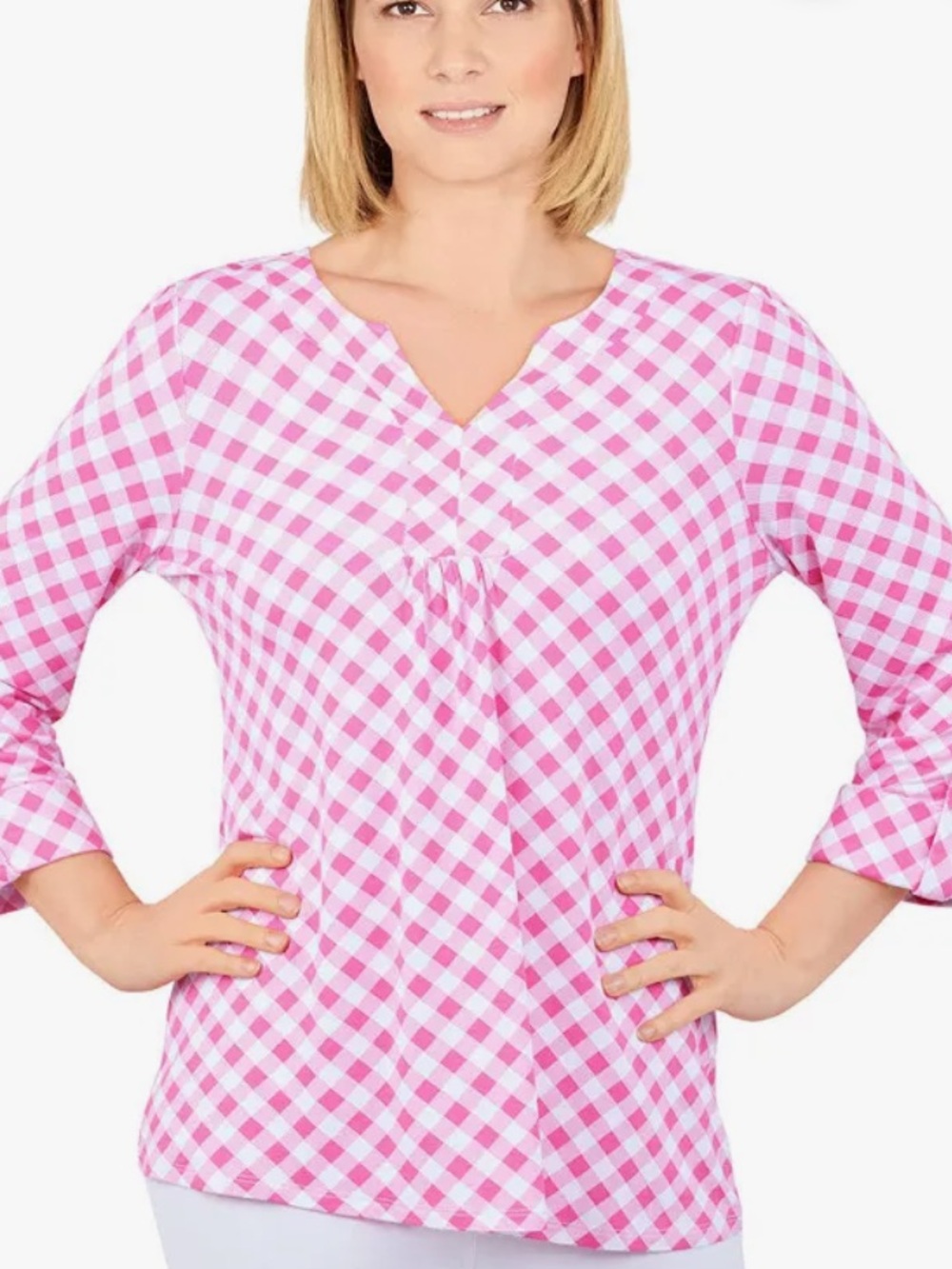 Ruby Rd. NEW Must Haves ll Gingham Top Hot Pink White Womens XL Preppy Summer
